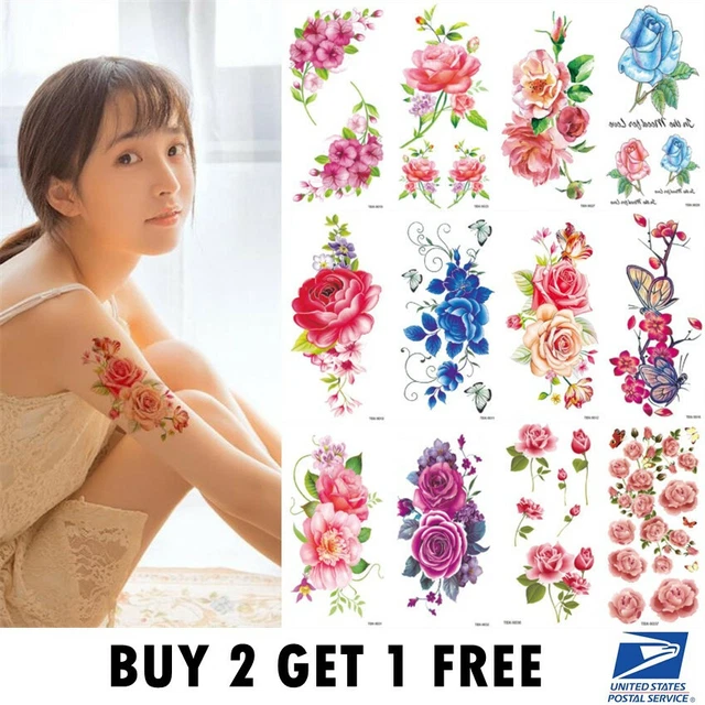 FLOWER FAKE TEMPORARY Tattoo large Full Arm sticker waterproof Black