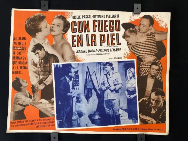 1954 Le Feu dans la peau GISELE PASCAL France Authentic MEXICAN LOBBY CARD 16x12