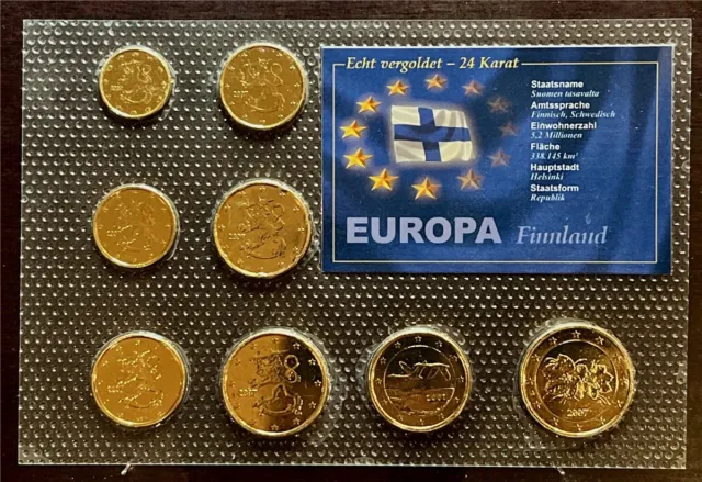 KMS - Finnland 2007 - EURO-Motivsatz - "Echt vergoldet", (Folie verschweißt)