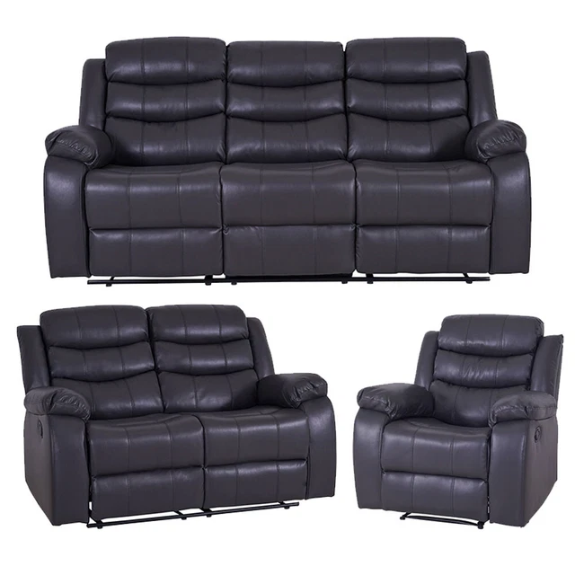 Grey Roma Recliner Sofa Premium Leather Aire Warranty! Sofas Couch Sale 3+2