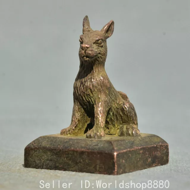 1.8" Old Chinese Bronze Fengshui 12 Zodiac Year Rabbit Seal Stamp Signet statue