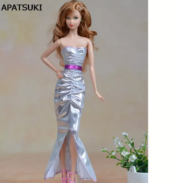 High Quality Elegant Silver Long Dress For 11.5" Doll Clothes For 1/6 Doll Toy