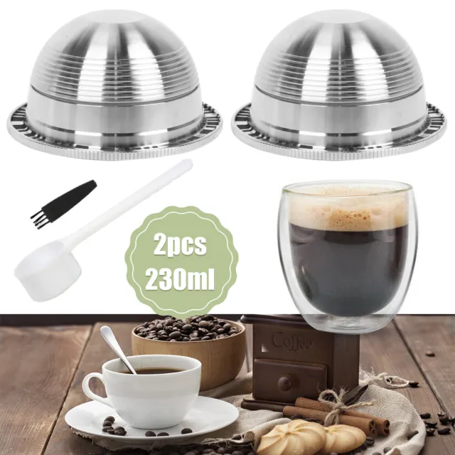 2X Coffee Capsule Reusable Filter Set For Nespresso Vertuo 230ML Stainless Steel