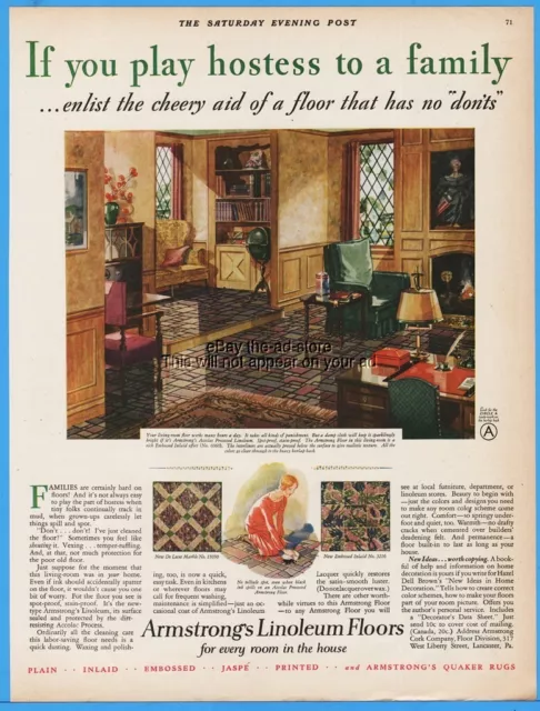 1929 Armstrong Linoleum Lancaster PA If You Play Hostess to a Family Print Ad