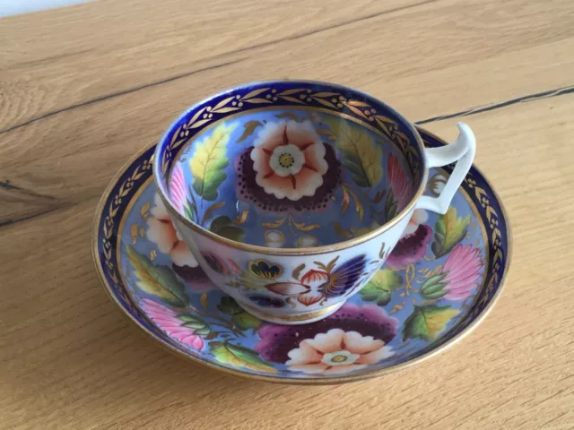 Antique Spode Porcelain Flowers & Gold Gilded Batwing Handle Cabinet Cup &Saucer