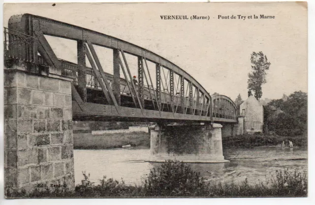 VERNEUIL - Marne - CPA 51 - le pont de Try et la Marne - pont metallique
