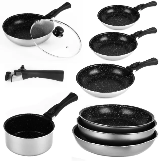 Induction 6 Pc Non Stick Cookware Set Frying Pan Saucepan With Detachable Handle