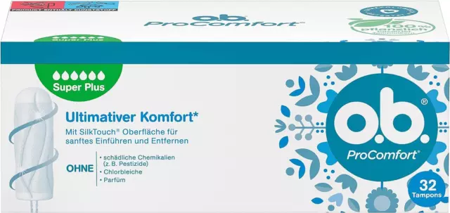 o.b. ProComfort Super Plus (32 Stück), Tampons für sehr starke Tage, SilkTouch O