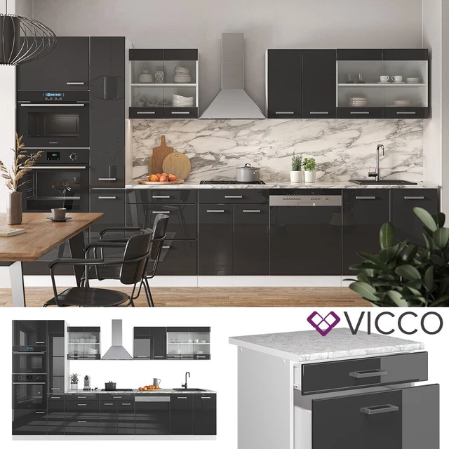 Cuisine Intégrée Vicco R-LINE 300 Cm - Bordeaux/Anthracite, Neuve