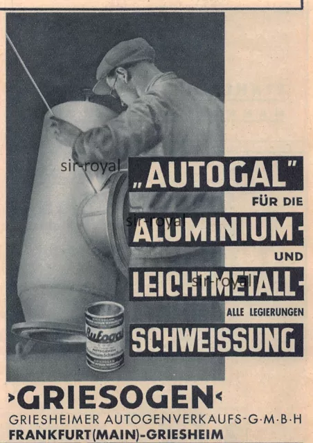 Griesogen Griesheimer Autogen - Frankfurt Main - 1937 - Werbung Reklame ~9x13cm