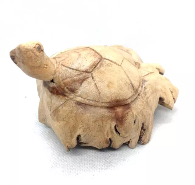 Vintage Hand Carved Wooden Carving Sculpture Art Decor Turtle #2