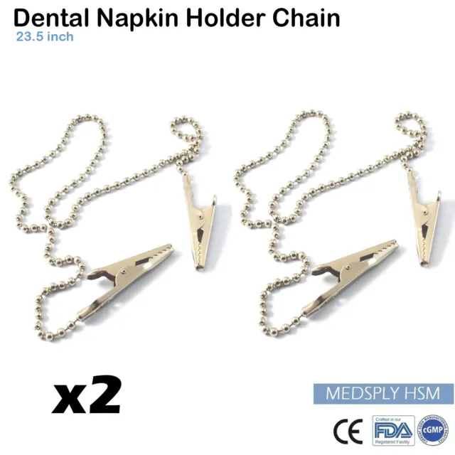X2 Dental Napkin Chain Holder Dental Patient Bib Clip Stainless Steel Instrument