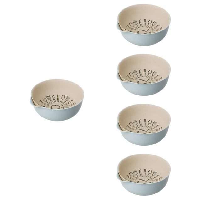 Juego de 5 tamiz de cocina 2 en 1 tamiz de colador de cocina colador de plástico con soporte de almacenamiento
