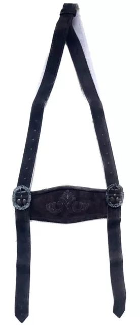 New German Bavarian Adjustable Oktoberfest Lederhosen Suspenders Dark Brown S11