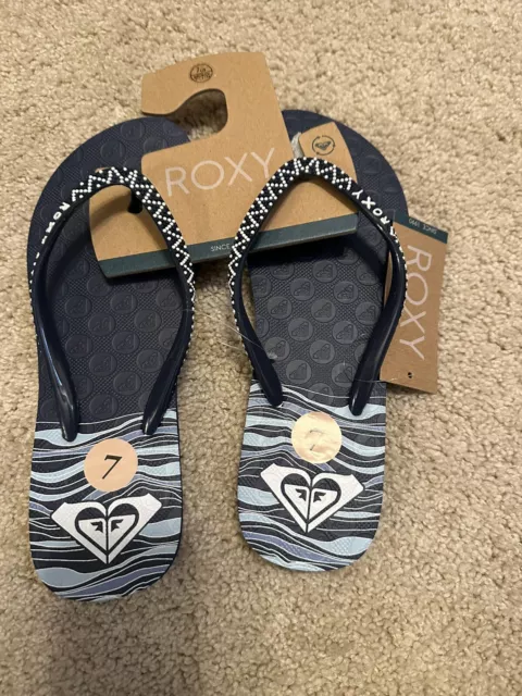 New Roxy Lei Women’s Flip Flops Things Sandals Navy Blue Size 7