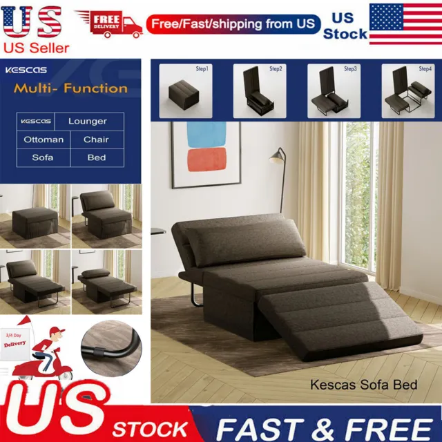 Kescas Sofa Bed 5 in 1 Multi-Function Convertible Sleeper Folding Ottoman Brown