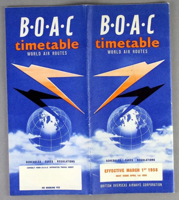 Boac Airline Timetable March 1958 B.o.a.c. Route Map