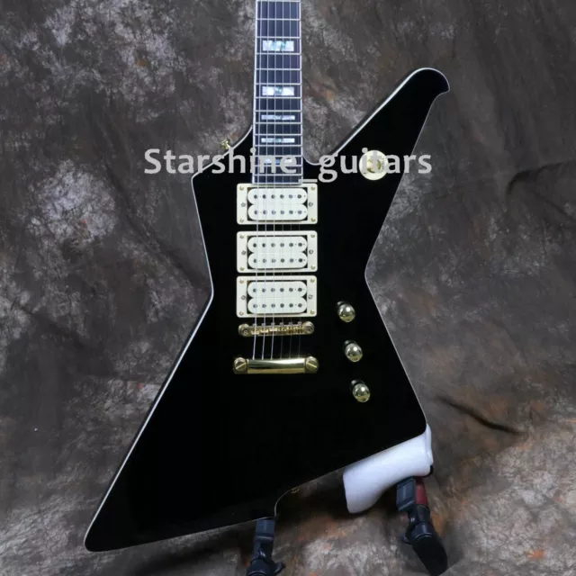 Custom Black Electric Guitar H-H-H Pickups 6 String Guitar Gold Chrome Fast Ship