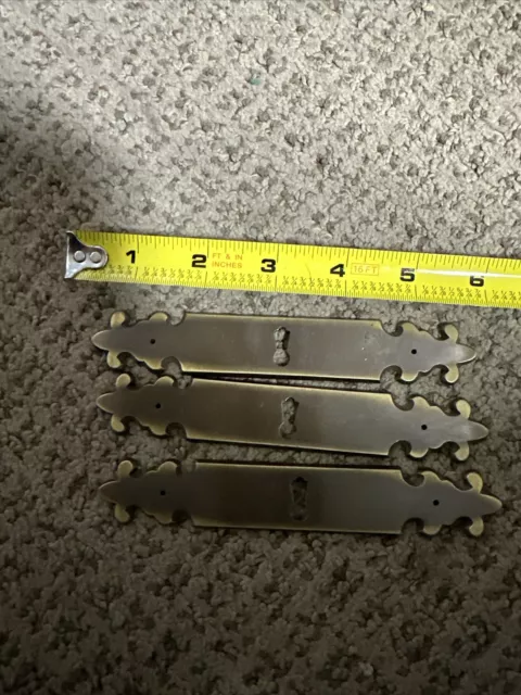 3 Brass Finish 6” Backing Plates  centers door drawer Vintage Key Hole