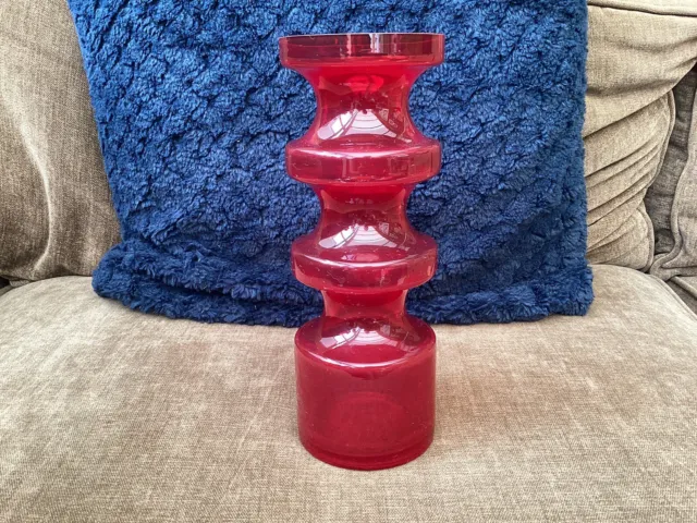 Vintage Scandinavian Alsterfors Cased glass vase. Ruby Red.