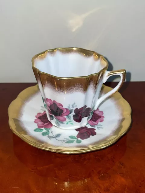 Vintage ROSINA Painted Rose Flower Gold Accent Tea Cup Plate Set Made in England