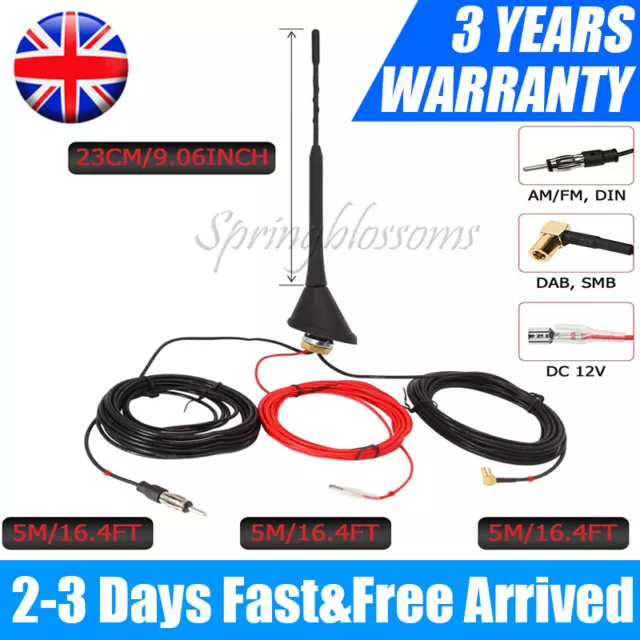 Car Universal Roof Mount Active Amplified DAB AM FM Radio Aerial Antenna Mast