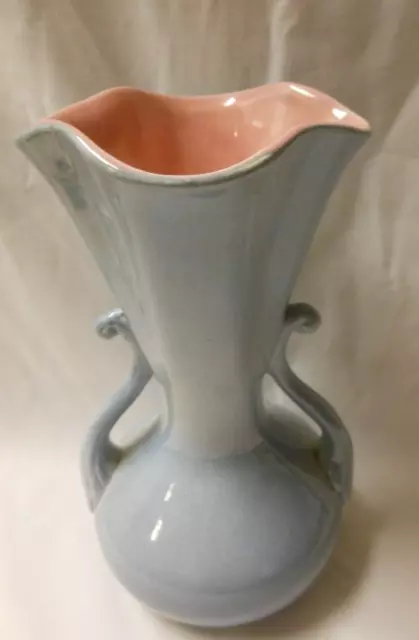 Red Wing GREY/PINK Pottery Vase SCROLL HANDLES 505 7.75" H X 4.75 W 1950S