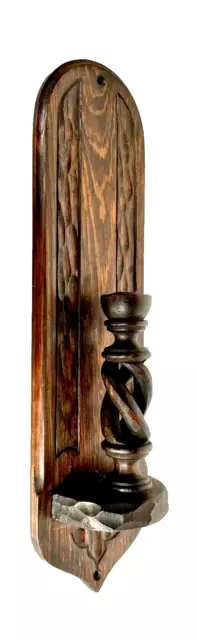 Vintage Hand Carved Wood Barley Twist Candle Wall Sconce 20" Tall