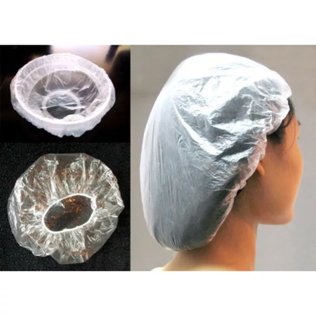 Spa Salon Bath Hotel Elastic Hat Clear Disposable Hair Cap (Pack of 100)