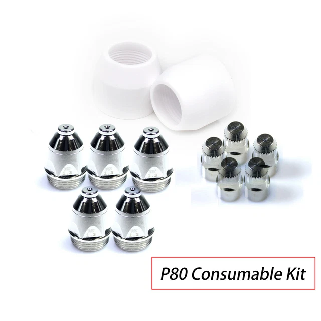 12PC P80 Plasma Cutter Electrode Tip 1.3mm Shield Cup fit Lotos LTP8000 IGBT 80A
