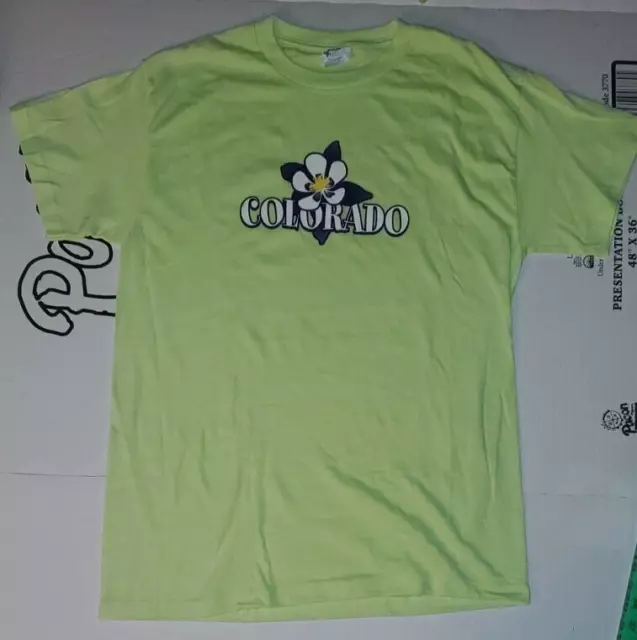 Colorado Blue Columbine State Flower T-Shirt Adult Medium Neon Green