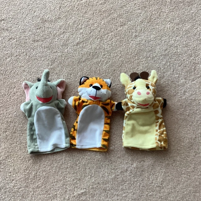 MELISSA AND DOUG Small Hand Puppets, Tiger/ Giraffe/ Elephant, For 2
