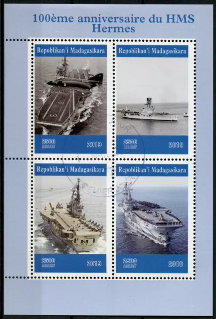 Madagascar Military Ships Stamps 2019 CTO HMS Hermes Aircraft Carrier 4v M/S