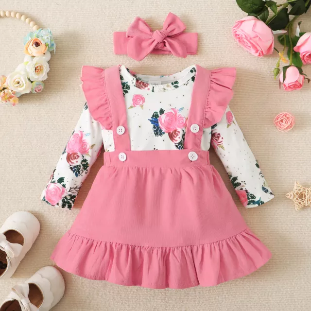 Newborn Baby Girl Clothes Infant Romper Floral Suspender Dress Outfit Jumpsuit