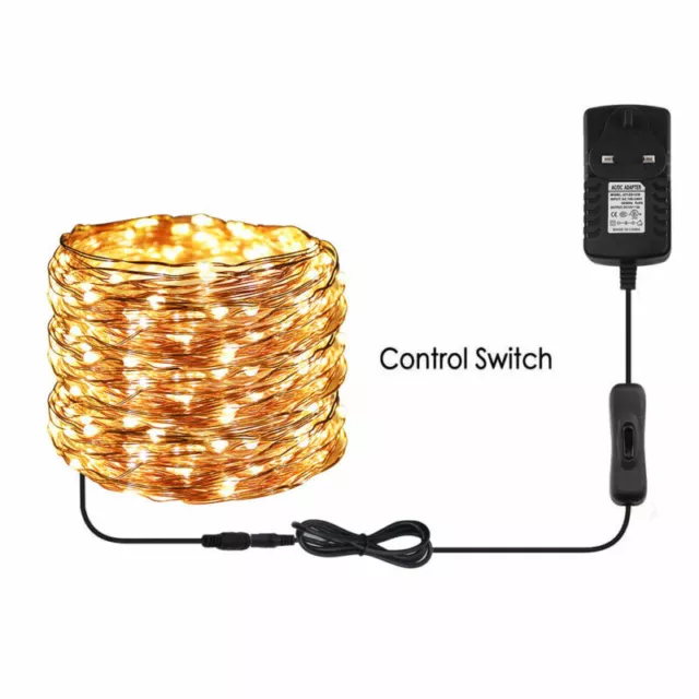 12V Mains Plug in Mini LED Copper Wire String Fairy Lights Party Xmas In/Outdoor 2