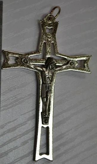 Crucifix, 65mm SILVER Tone Metal Cross, Quality Item Made in Italy Wall or Penda