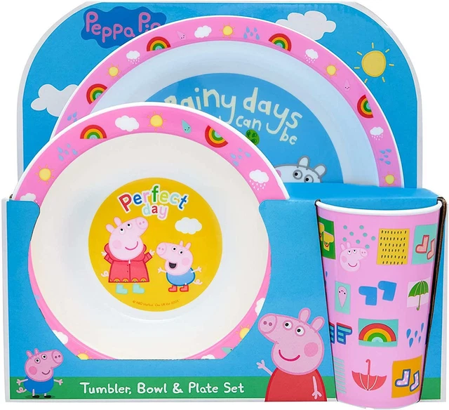 Peppa Pig set di stoviglie 3 pezzi piatto da cena bambini, ciotola e cassetto