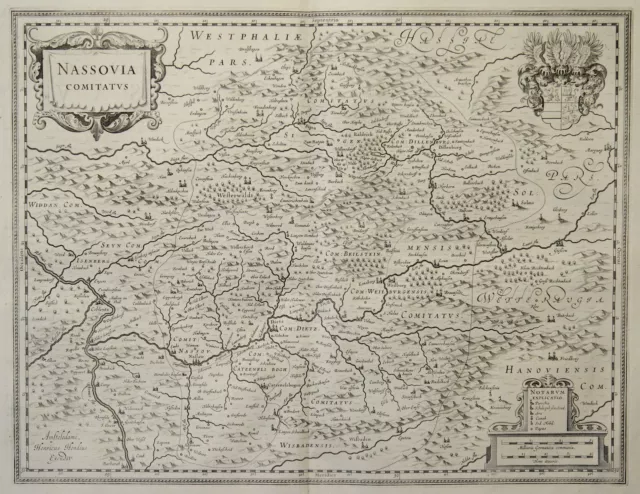 Nassau Grafschaft Original Kupferstich Landkarte Hondius 1633
