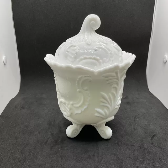 VTG Imperial Milk Glass Candy Dish, Footed With Scalloped Lid 2