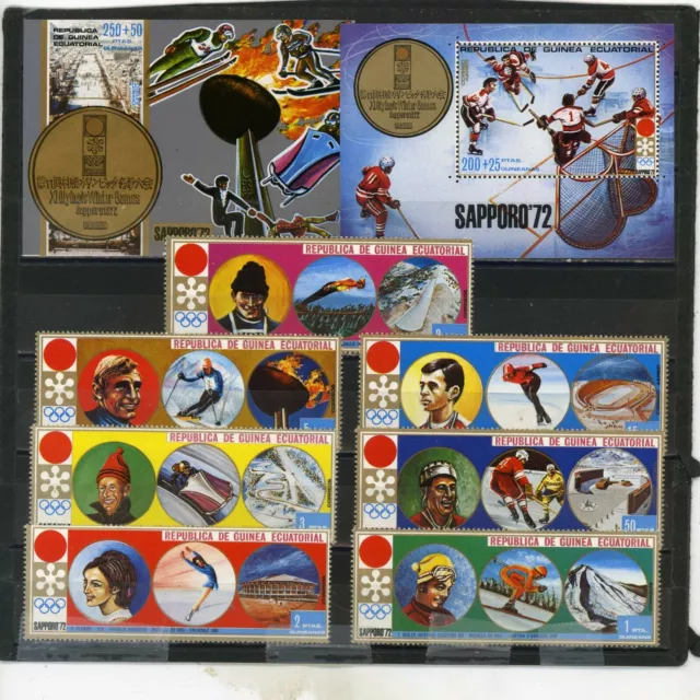 Équatorial Guinée 1972 Hiver Jeux Olympiques Sapporo Set 7 Timbres & 2 S/S MNH