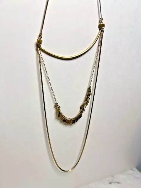 Madewell Necklace Gold Tone Geometric Chain Multi Strand Layered Boho Bar Arrow