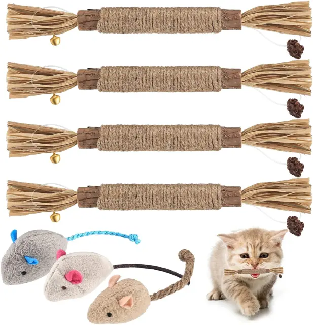 4 Stück Natural Silvervine Katzenminze Sticks, Matatabi Katzenminze Spielzeug, M