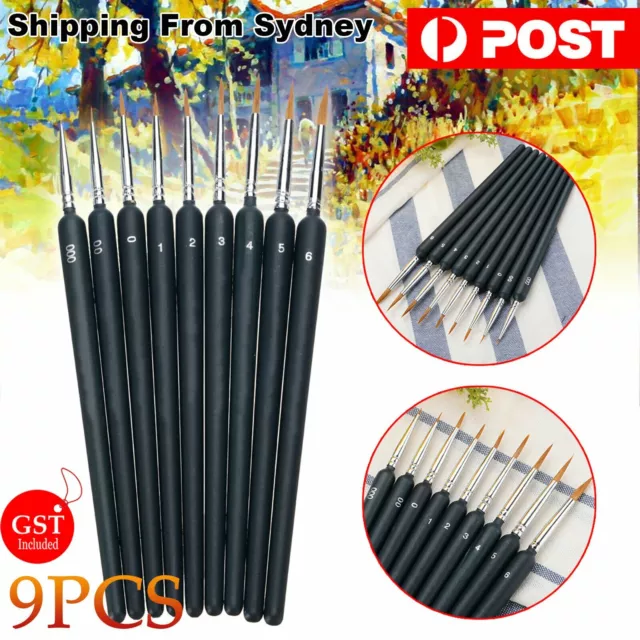 9 Pcs Artist Paint Brush Sable Hair Detail Miniature Brush Painting Brushes Set