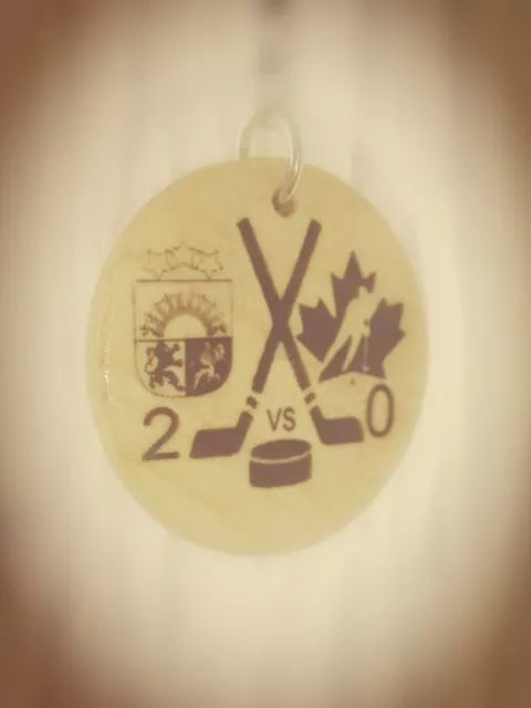 Wooden keyring Latvia VS Canada 2021 Riga, ice hockey History has been made IIHF