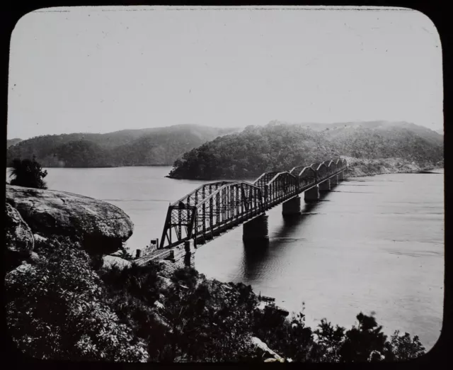 Linterna Mágica Deslizamiento HAWKESBURY RIVER RAILWAY PUENTE NSW C1926 FOTO AUSTRALIA