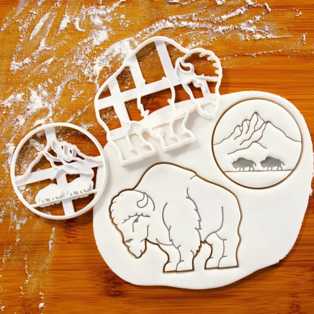 Set De 2 Plains Bison Cookie Emporte Pièce - Américain Buffalo Pierre Jaune