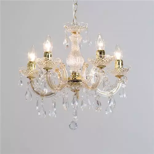 Litecraft Marie Therese Chandelier Ceiling Light Crystal Effect 5 Arm - Brass 2