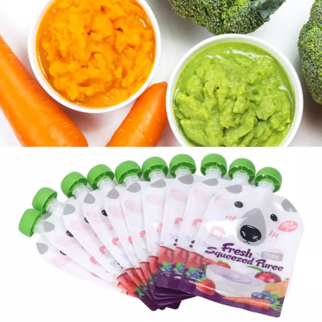 10pcs Pouch Reusable Baby Food Pouch 200ml Baby Food Storage Toddler Kids