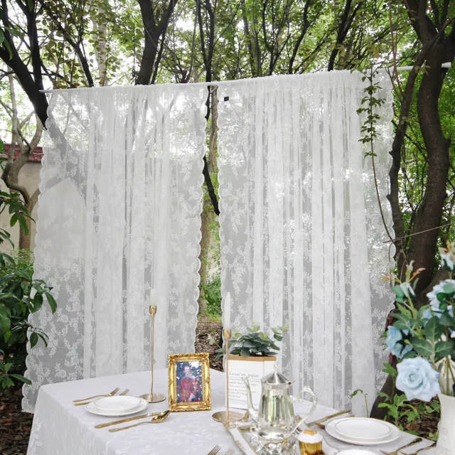 White Lace Window Curtain Drape Sheer Tulle Valances Balcony Divider Home Decor