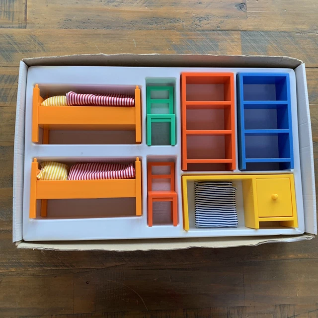 Ikea Dolls House Furniture Vintage Bright Rainbow Scandi Bedroom Bunk Desk Rug